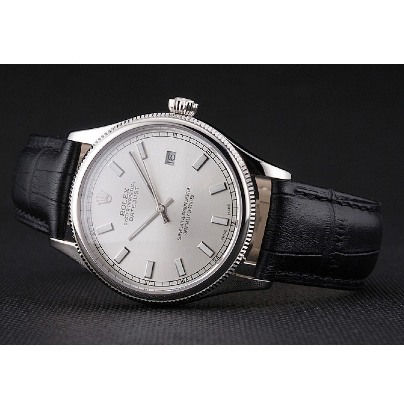 Aaa replica watch Dial Case Datejust Rolex Stainless Swiss Black Steel Strap Leather White 0723